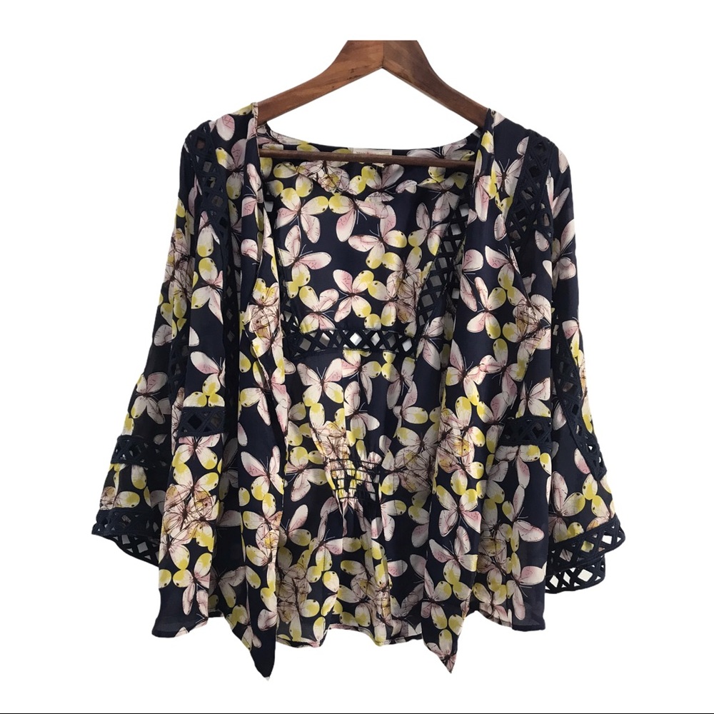 Anthro Meadow Rue Cassia Silk Butterfly Kimono